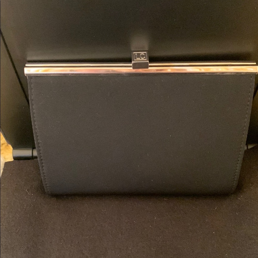 Vintage Liz Claiborne Classic Black Fabric Hinged Clutch & Chain Crossbody Bag